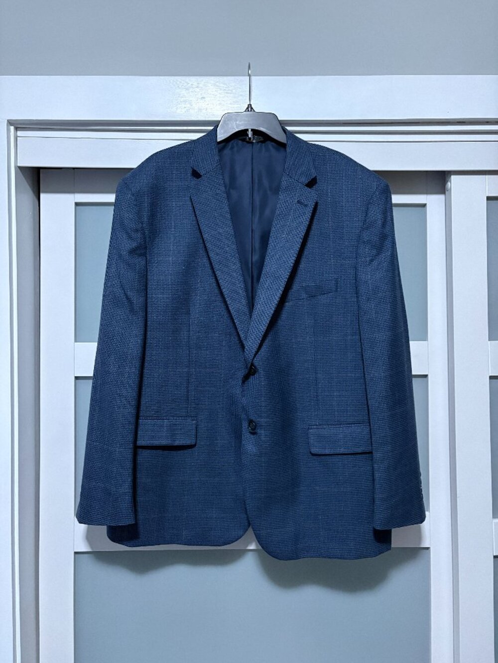 JoS A Bank Traditional FIt Men's 50R Wool Blend Navy Blue Plaid Checked Blazer